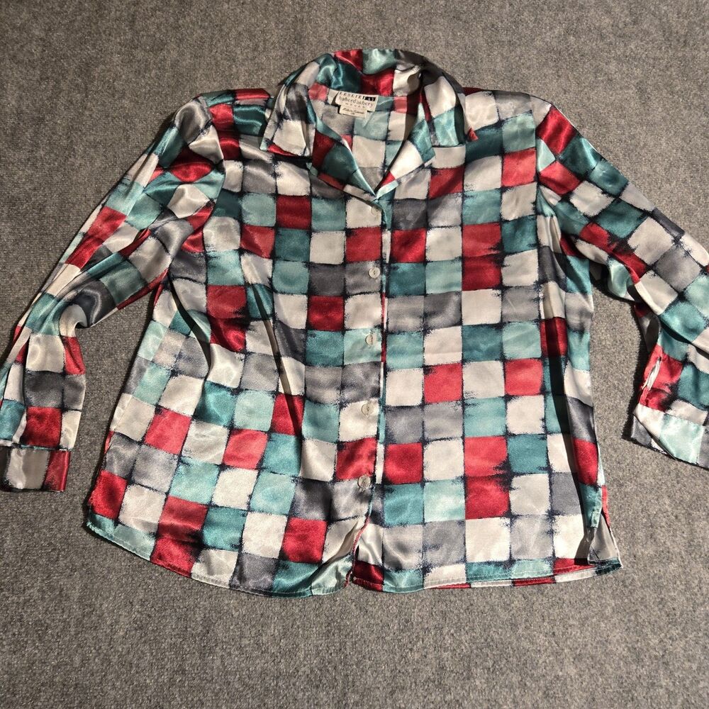 Vintage Leslie Fay Haberdashery Shirt Blosue Womens 18W Color Block  Polyester